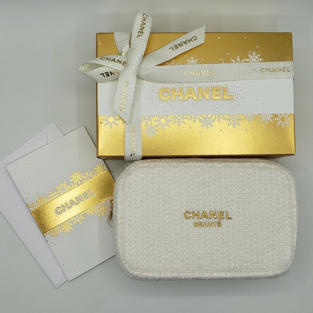 Authentic Chanel Cosmetic Bag White Gold